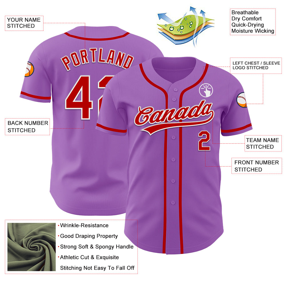 Custom Medium Purple Red-White Authentic Baseball Jersey
