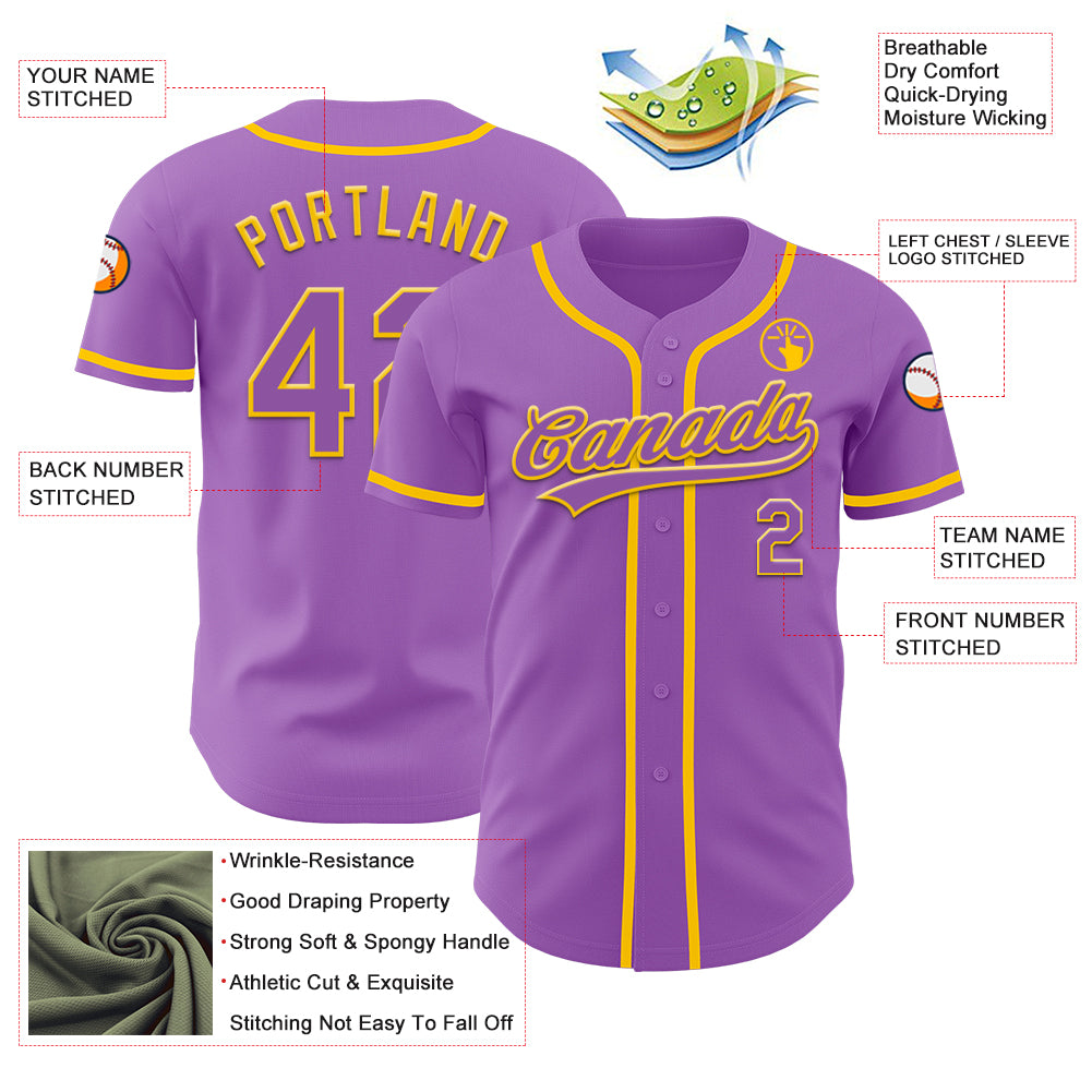 Custom Medium Purple Yellow Authentic Baseball Jersey