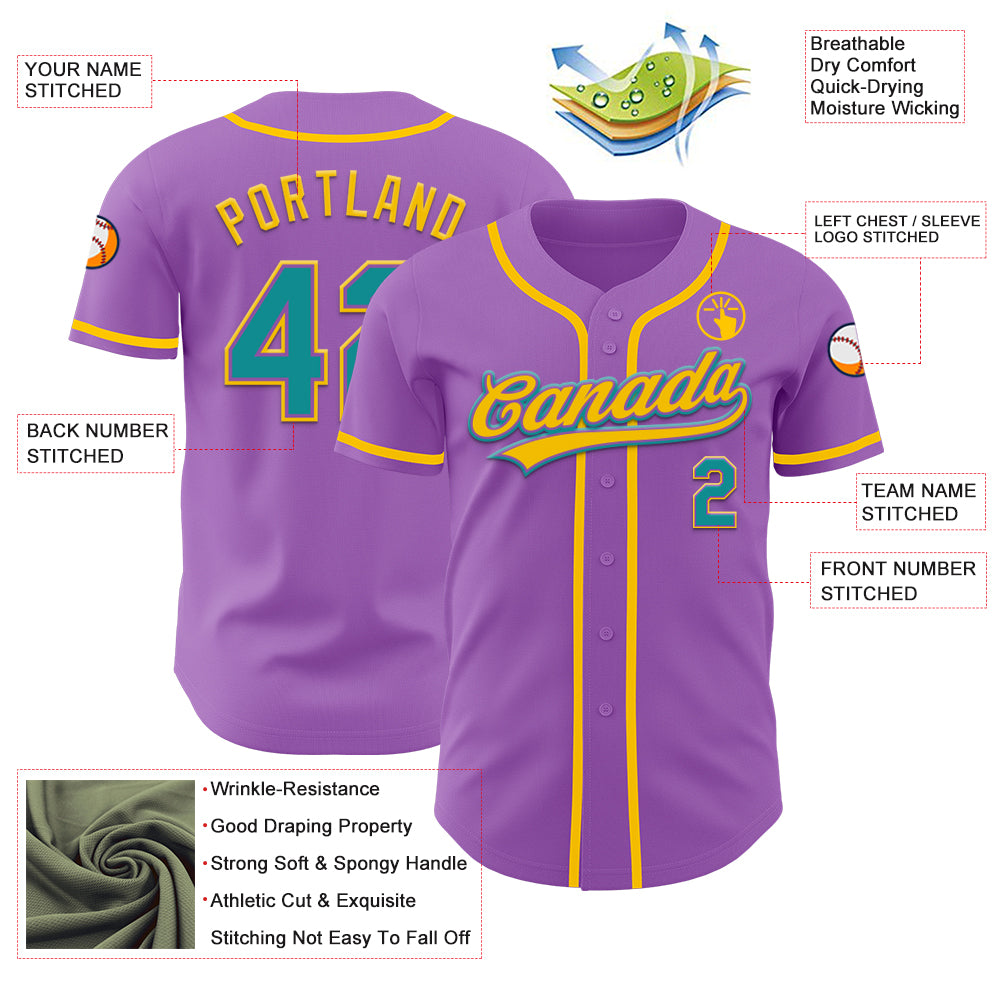 Custom Medium Purple Teal-Yellow Authentic Baseball Jersey