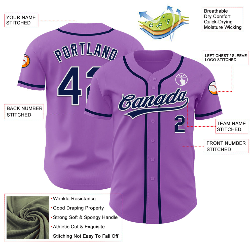Custom Medium Purple Navy-White Authentic Baseball Jersey