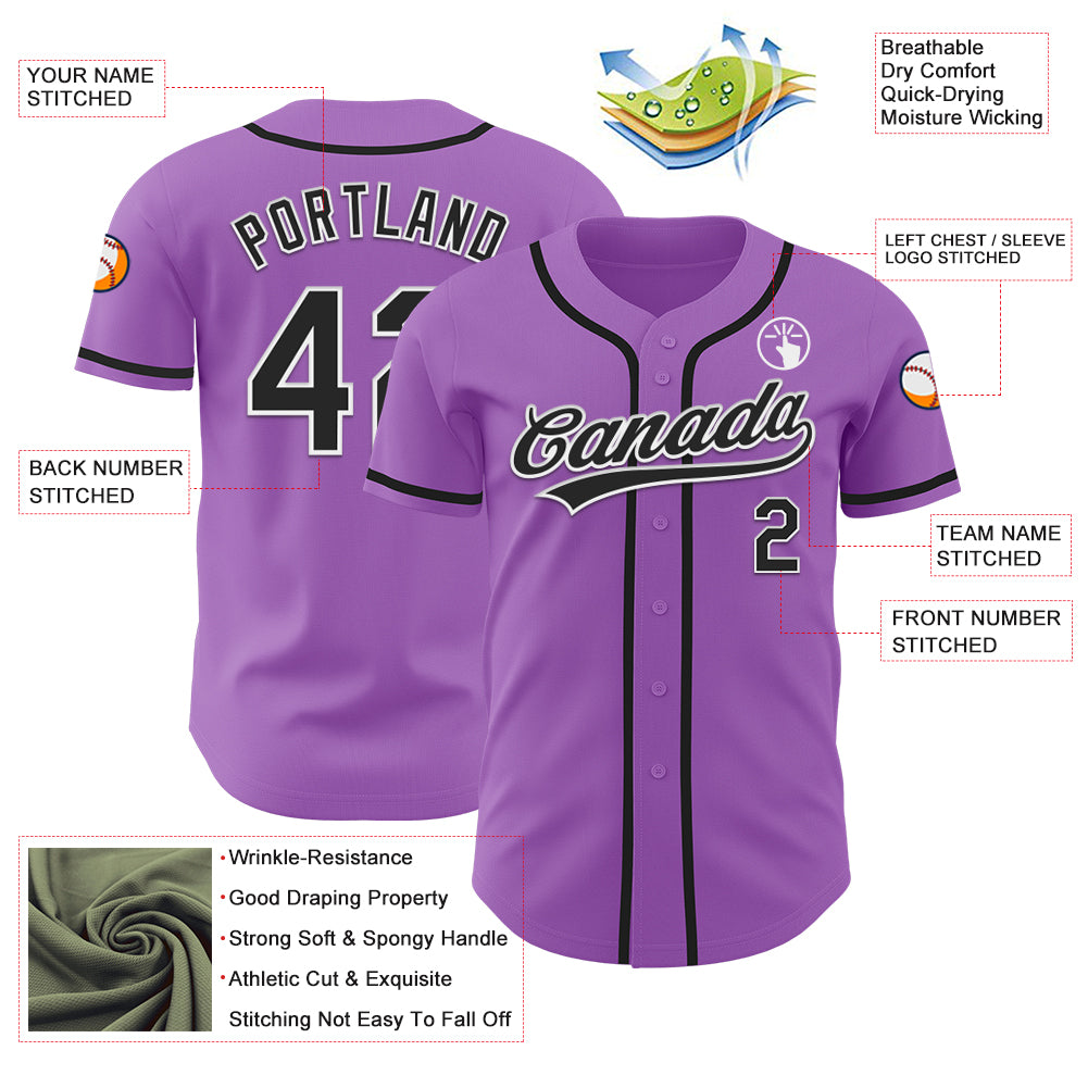 Custom Medium Purple Black-White Authentic Baseball Jersey