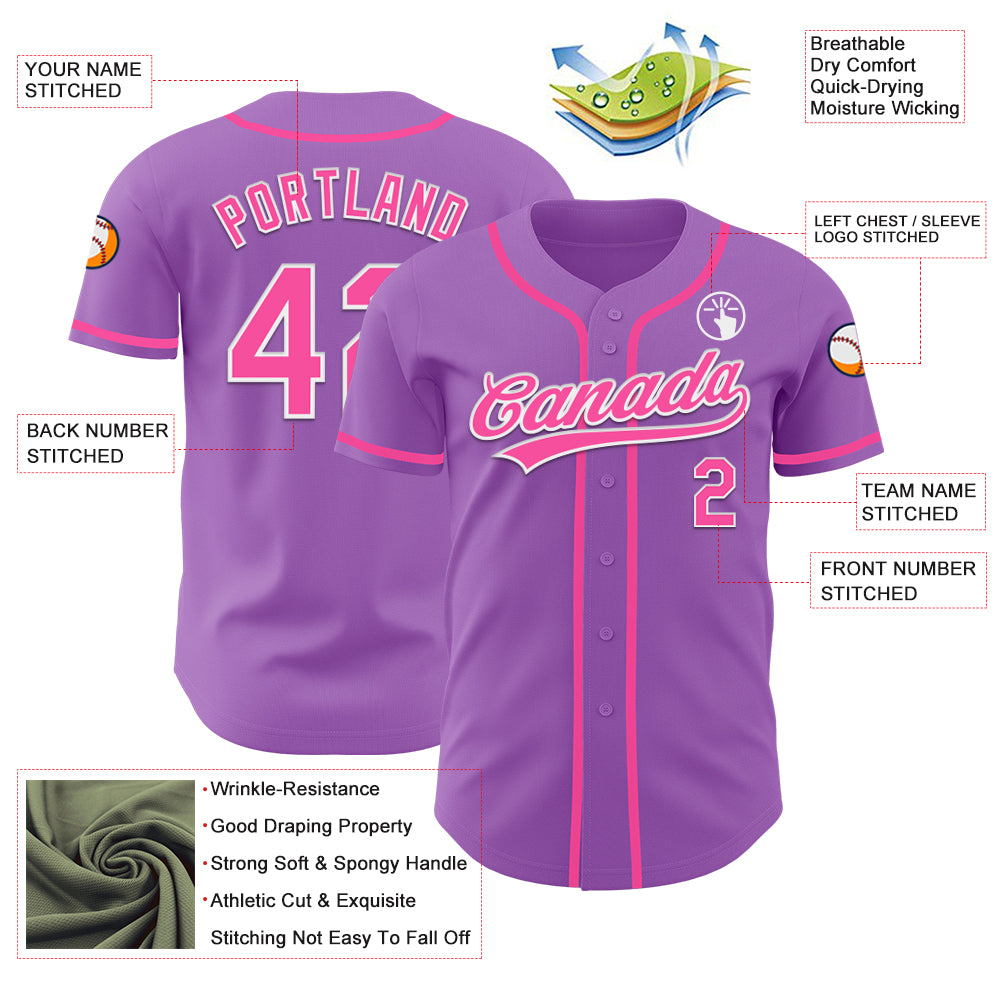 Custom Medium Purple Pink-White Authentic Baseball Jersey