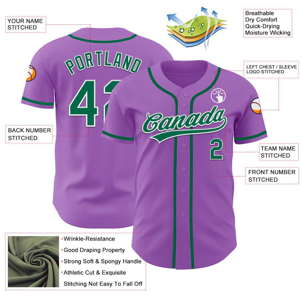 Custom Medium Purple Kelly Green-White Authentic Baseball Jersey