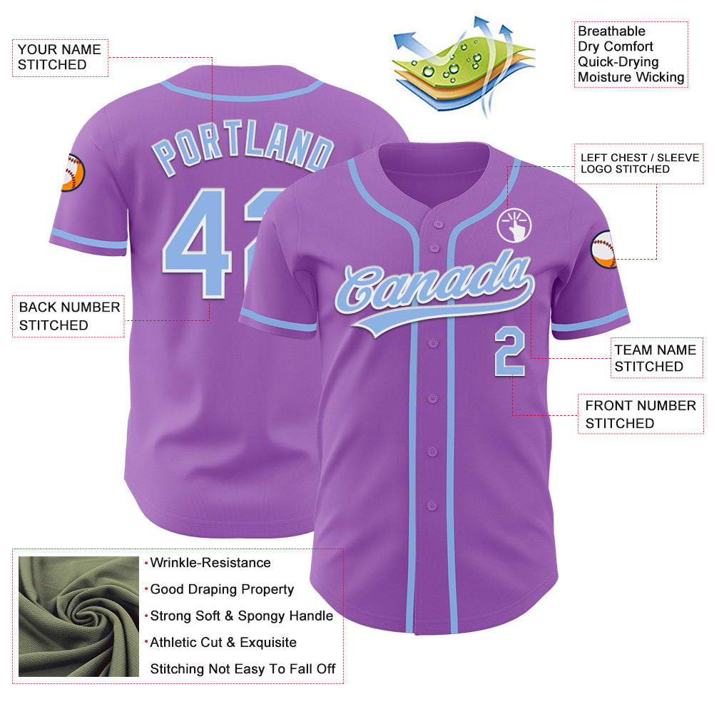 Custom Medium Purple Light Blue-White Authentic Baseball Jersey