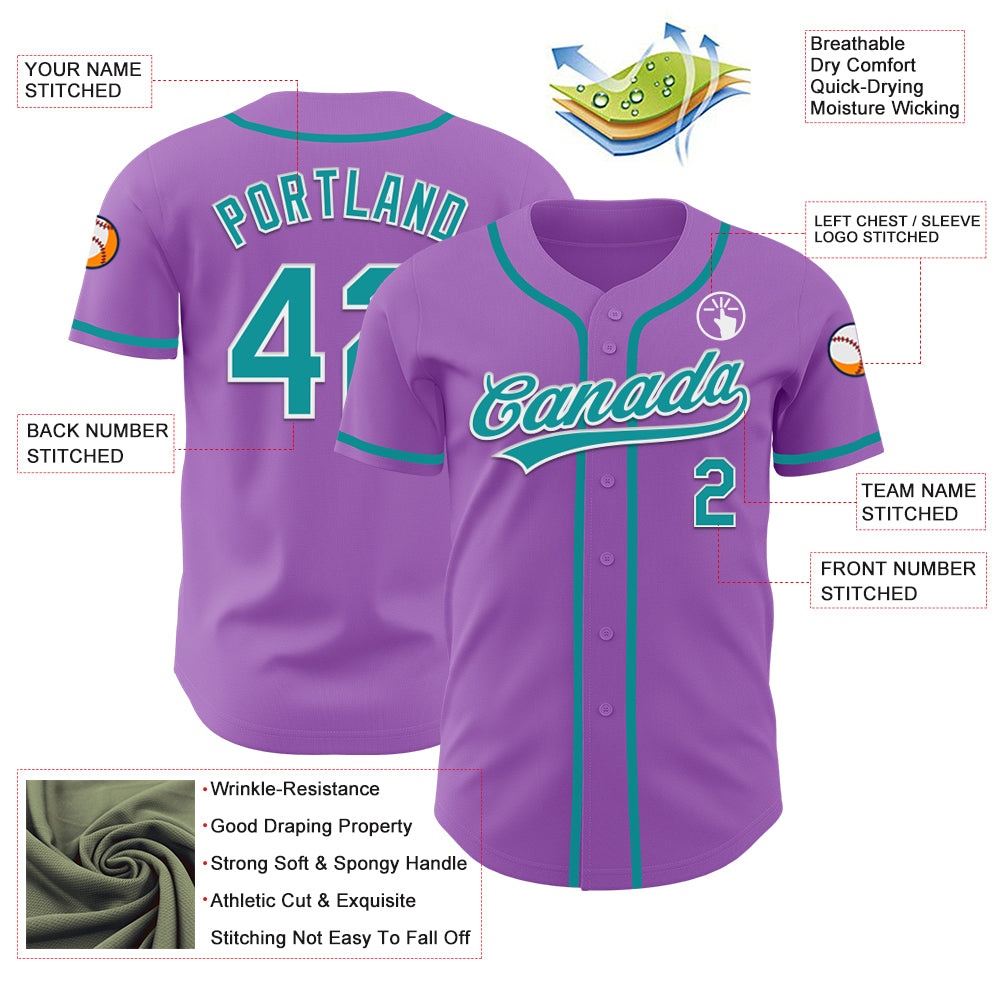 Custom Medium Purple Teal-White Authentic Baseball Jersey