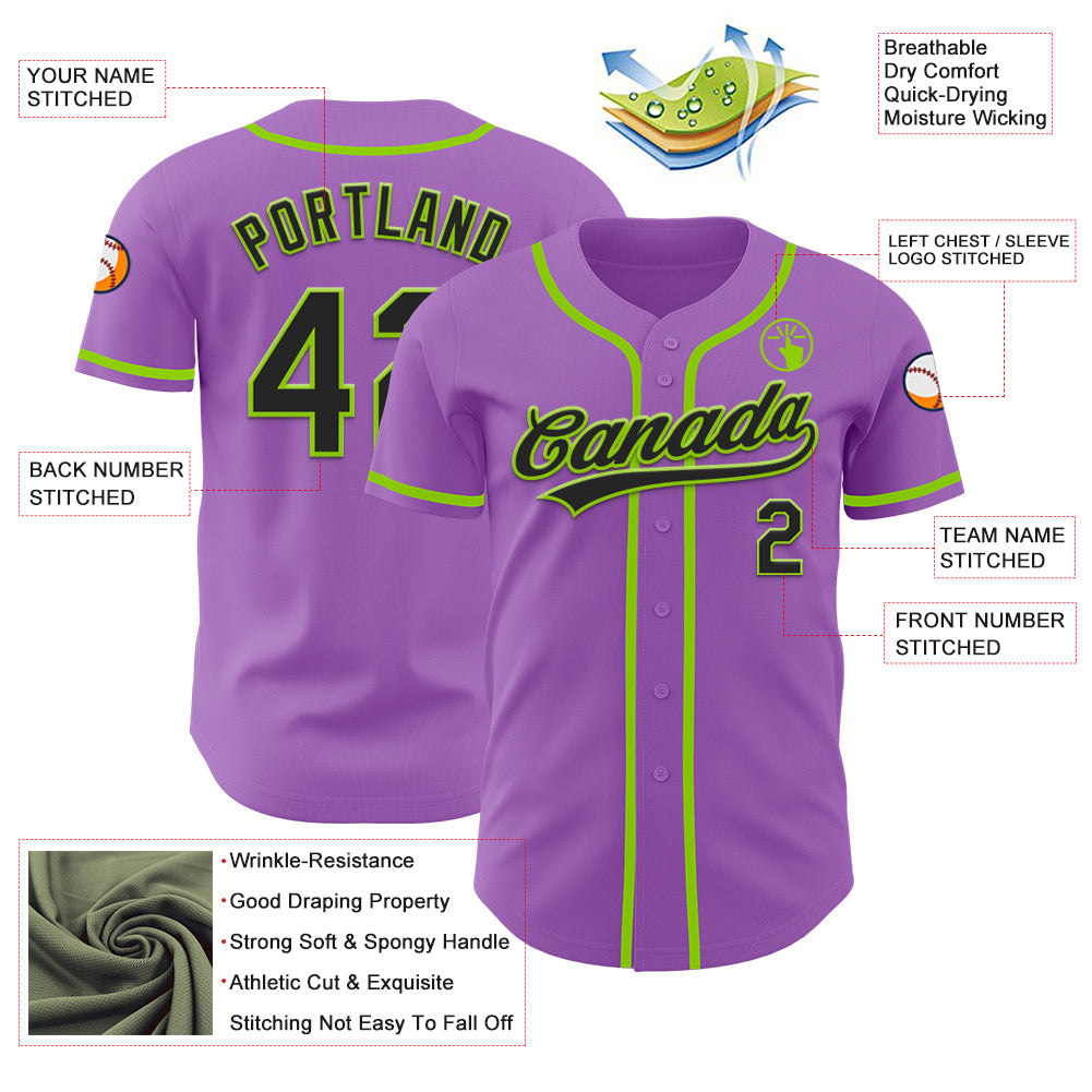 Custom Medium Purple Black-Neon Green Authentic Baseball Jersey
