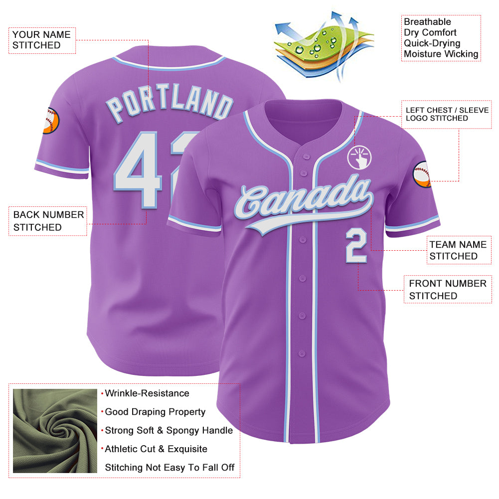Custom Medium Purple White-Light Blue Authentic Baseball Jersey