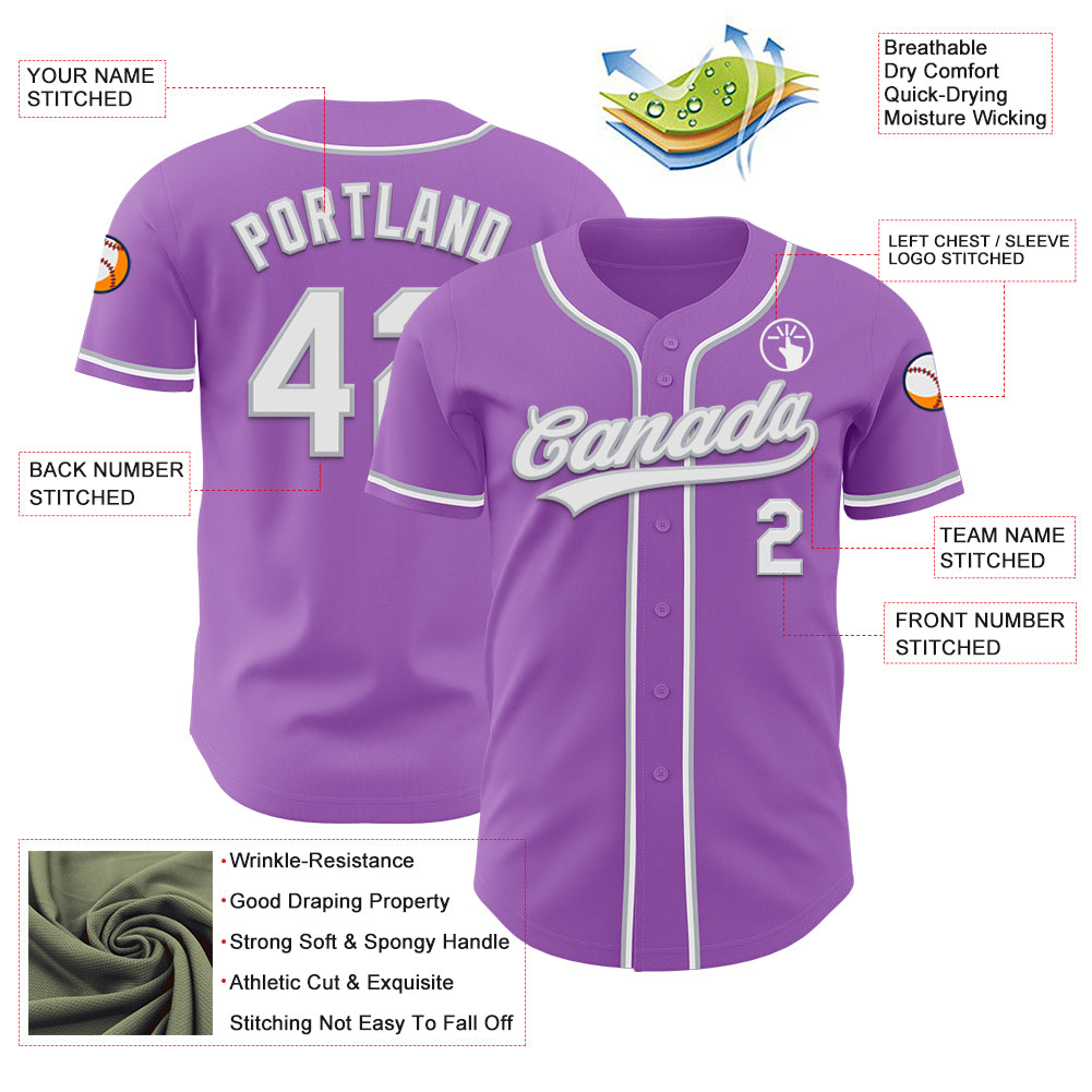 Custom Medium Purple White-Gray Authentic Baseball Jersey