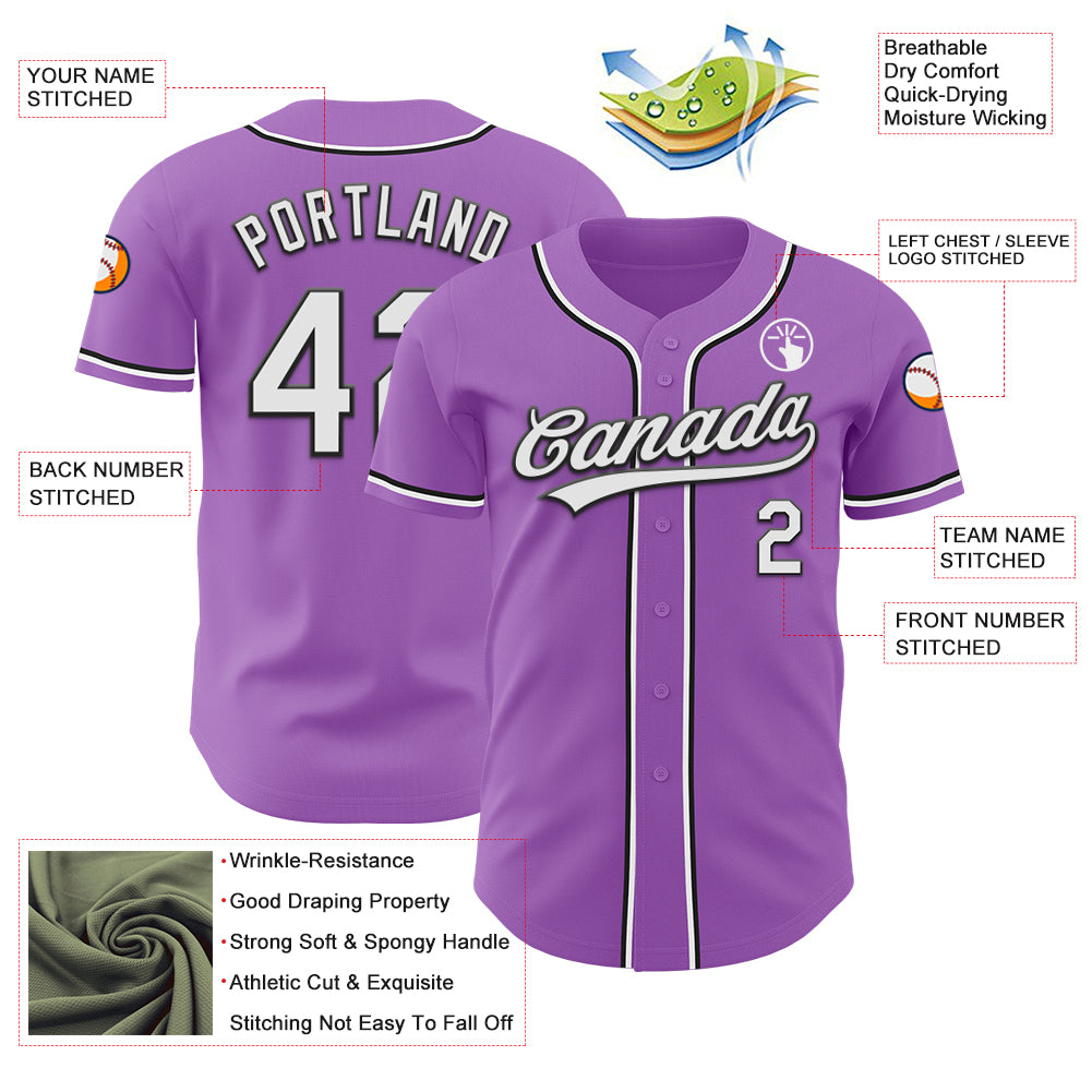 Custom Medium Purple White-Black Authentic Baseball Jersey