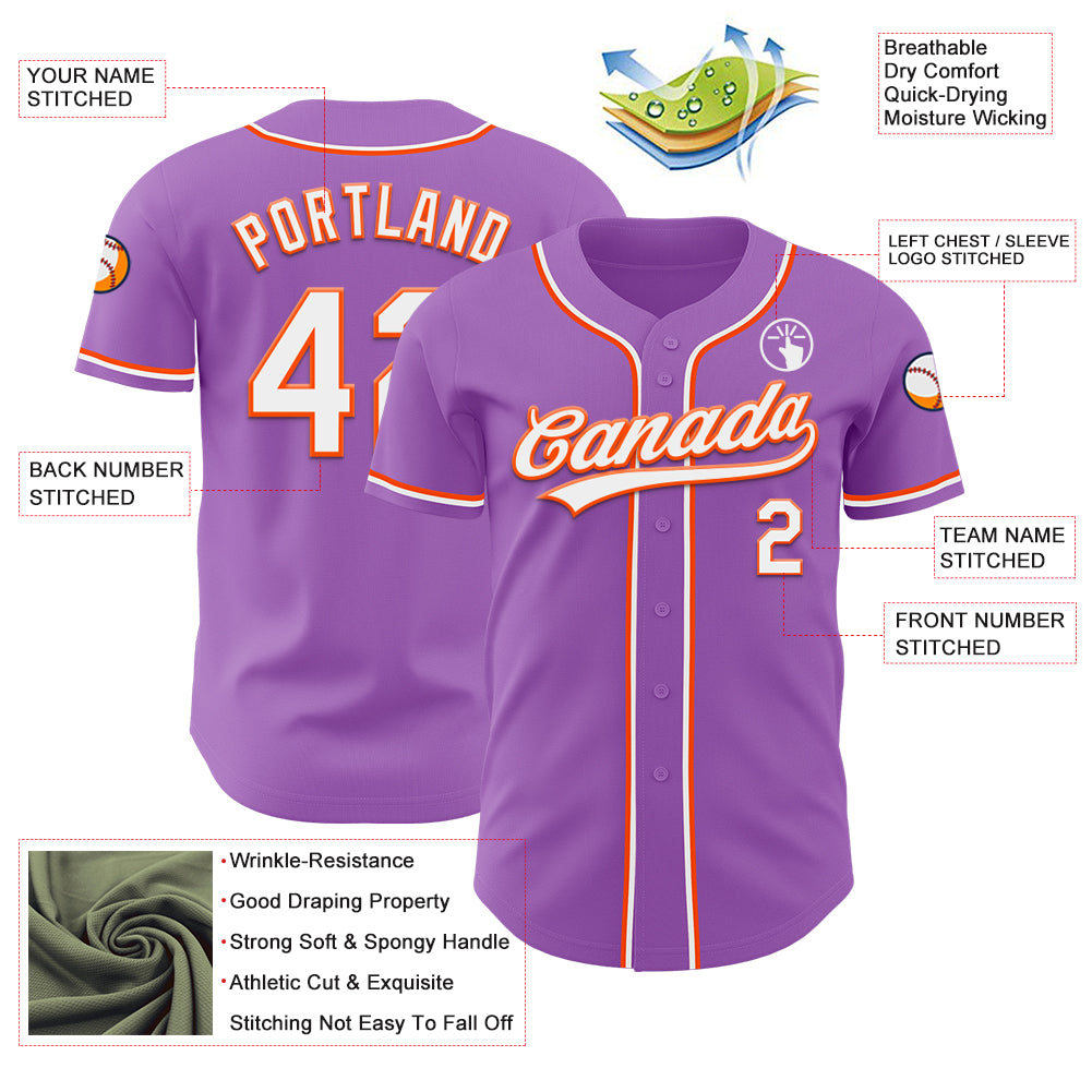 Custom Medium Purple White-Orange Authentic Baseball Jersey