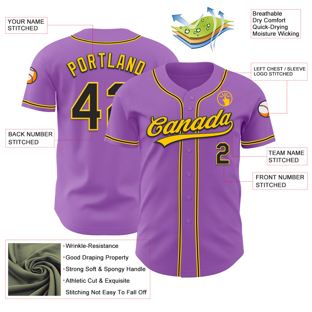 Custom Medium Purple Black-Yellow Authentic Baseball Jersey