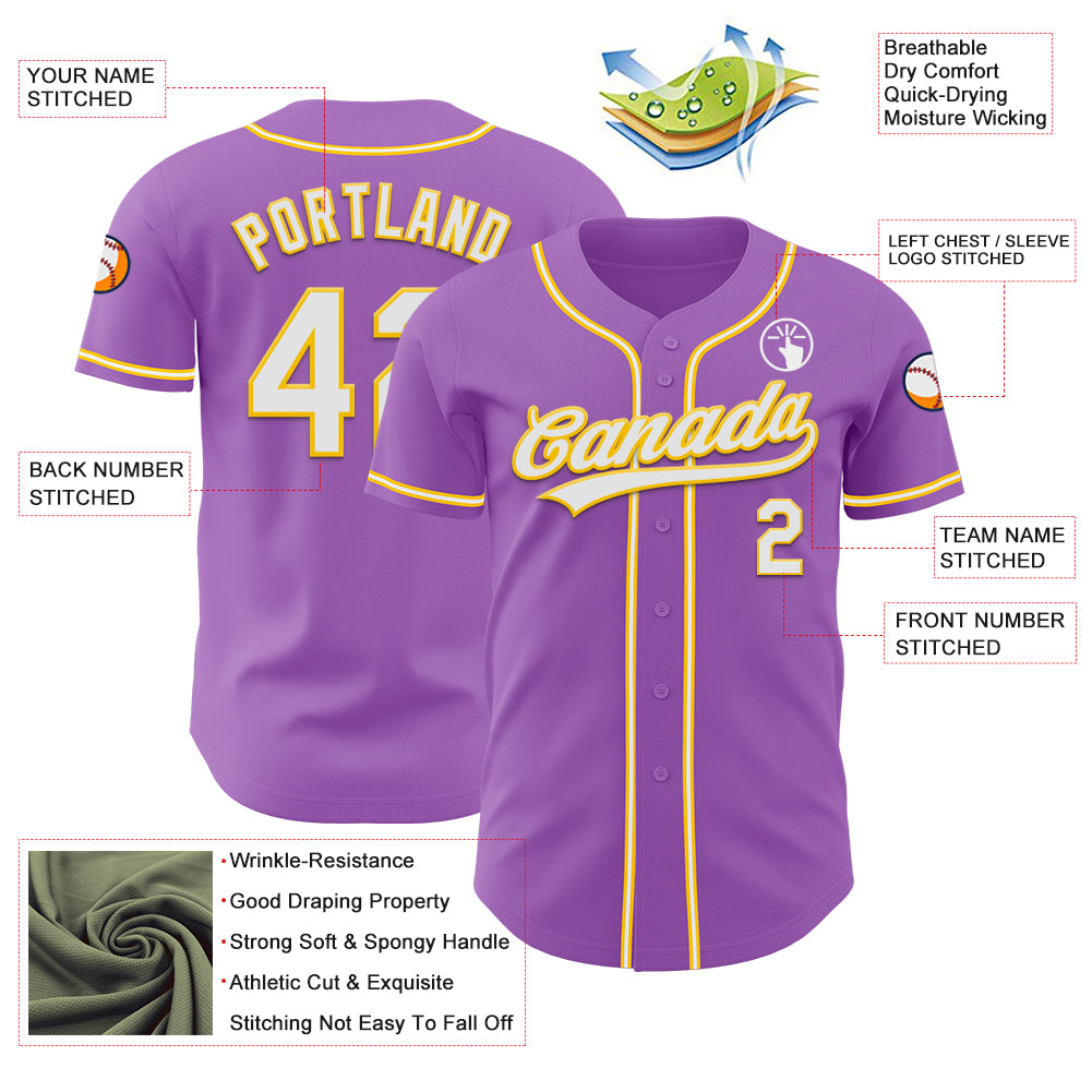 Custom Medium Purple White-Yellow Authentic Baseball Jersey