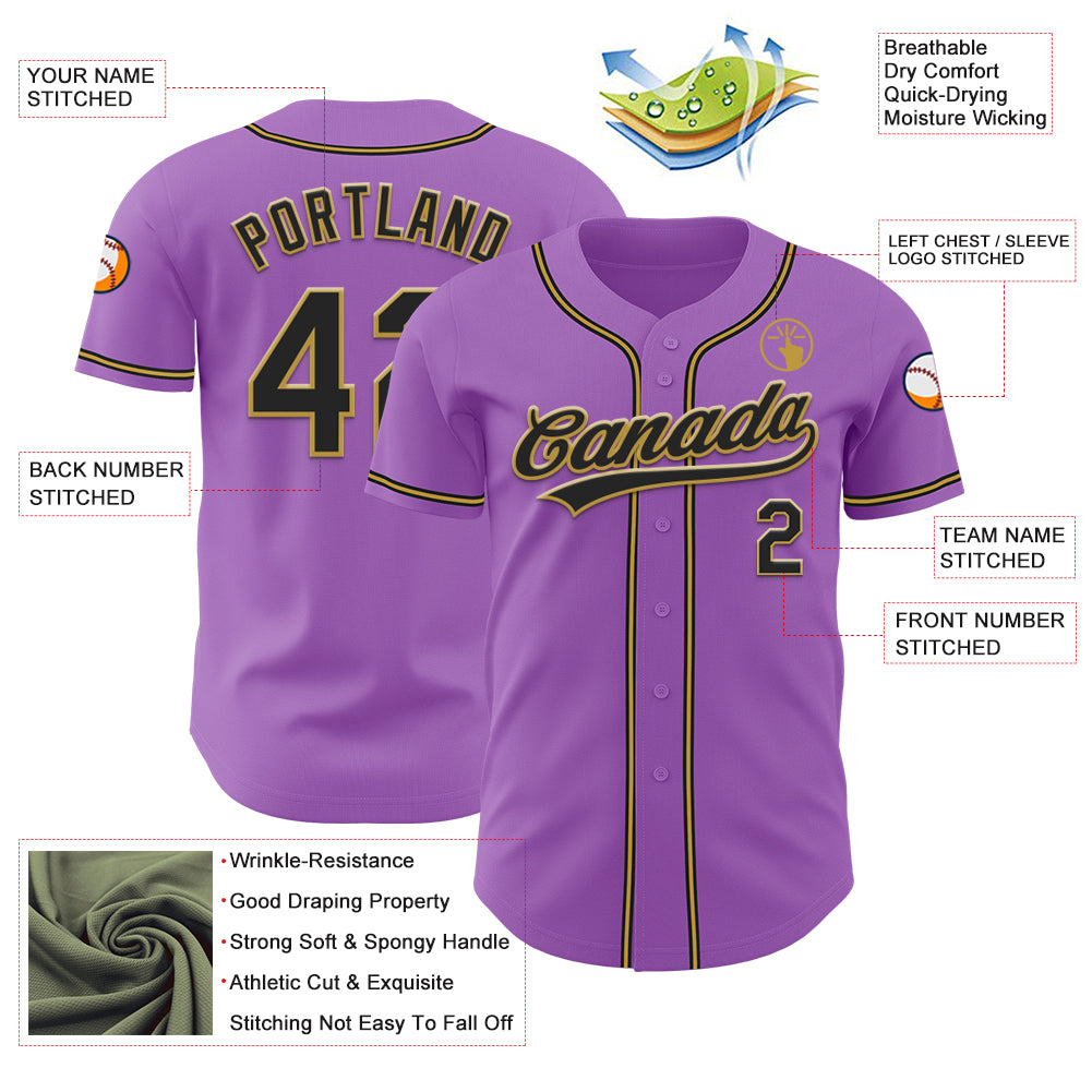 Custom Medium Purple Black-Old Gold Authentic Baseball Jersey