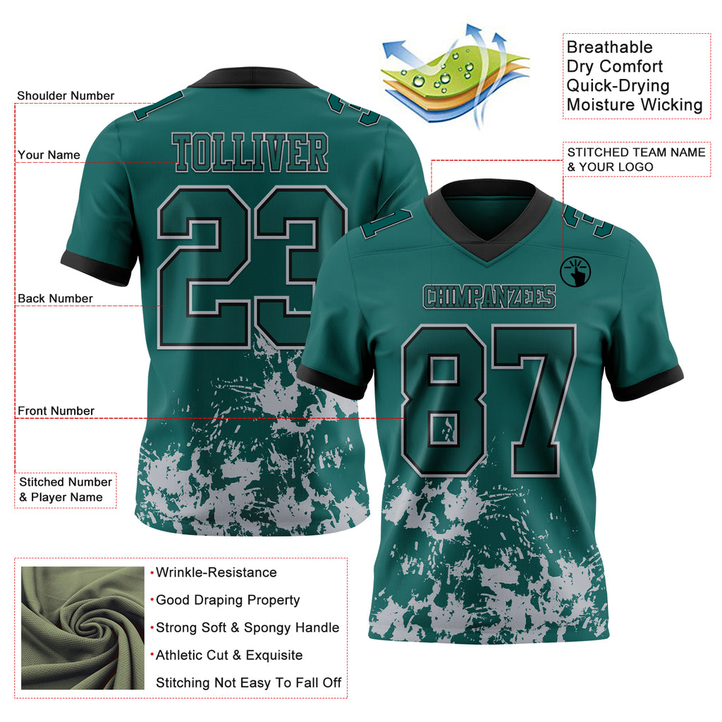 Custom Midnight Green Gray-Black Splash Authentic Football Jersey