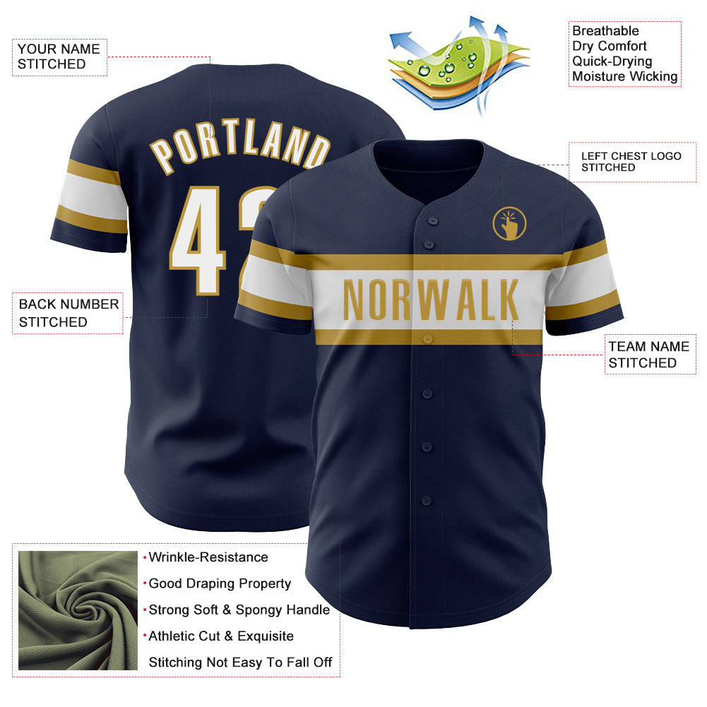 Custom Navy White-Old Gold Authentic Baseball Jersey