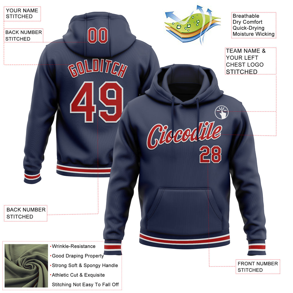 Custom Stitched Navy Red-White Sports Pullover Sweatshirt Hoodie