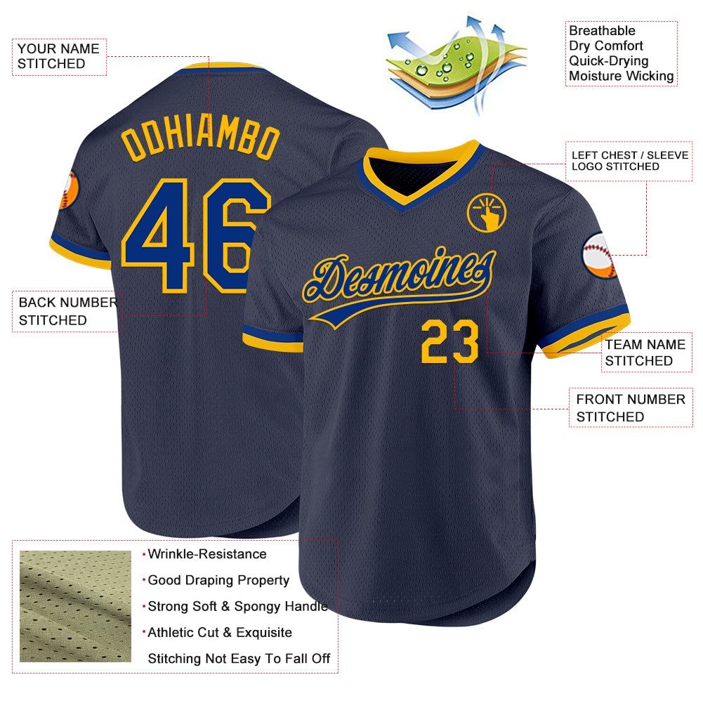 Custom Navy Royal-Gold Authentic Throwback Baseball Jersey