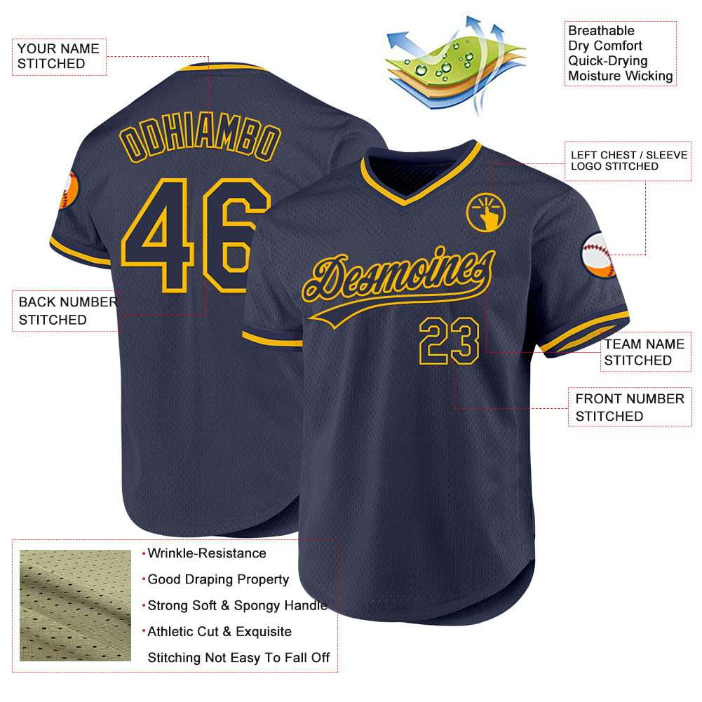 Custom Navy Gold Authentic Throwback Baseball Jersey