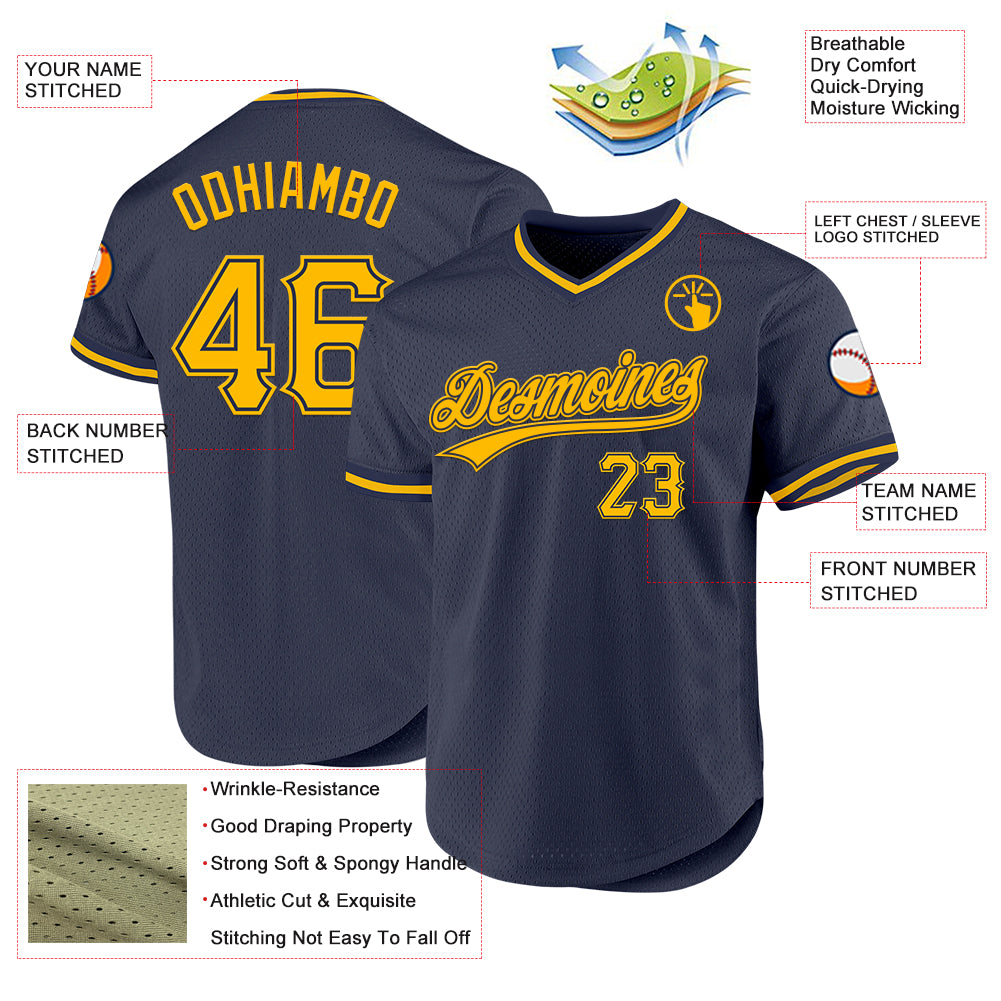 Custom Navy Gold Authentic Throwback Baseball Jersey