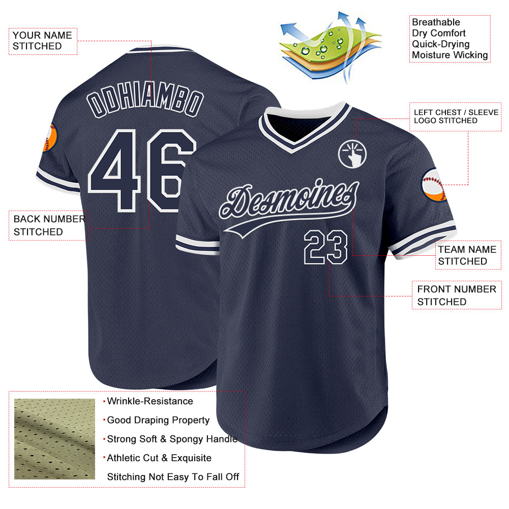 Custom Navy White Authentic Throwback Baseball Jersey