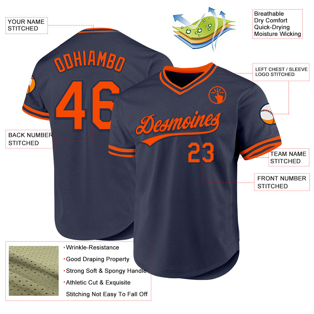 Custom Navy Orange Authentic Throwback Baseball Jersey