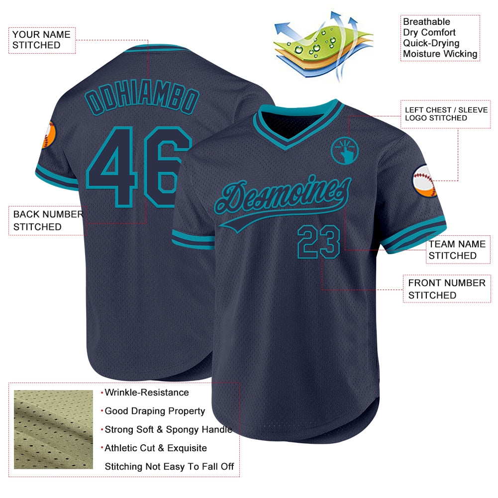 Custom Navy Teal Authentic Throwback Baseball Jersey