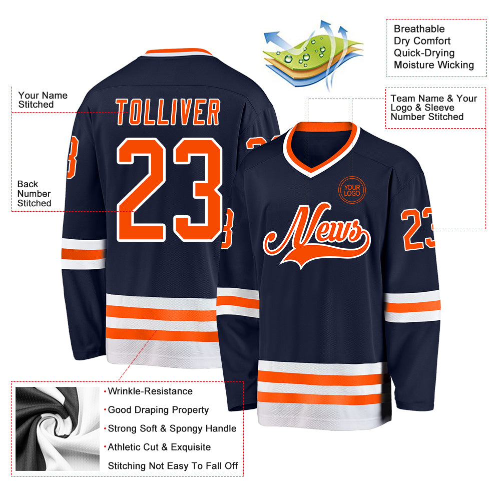 Custom Navy Orange-White Hockey Jersey