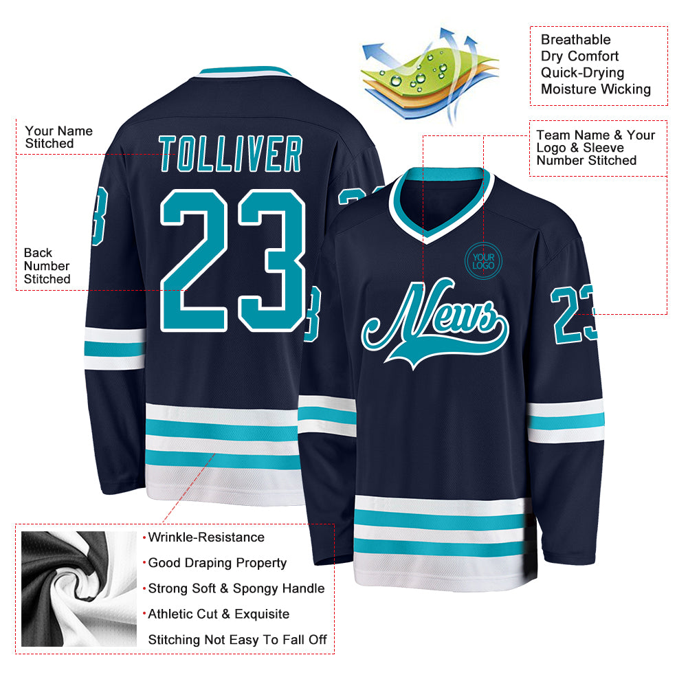 Custom Navy Teal-White Hockey Jersey