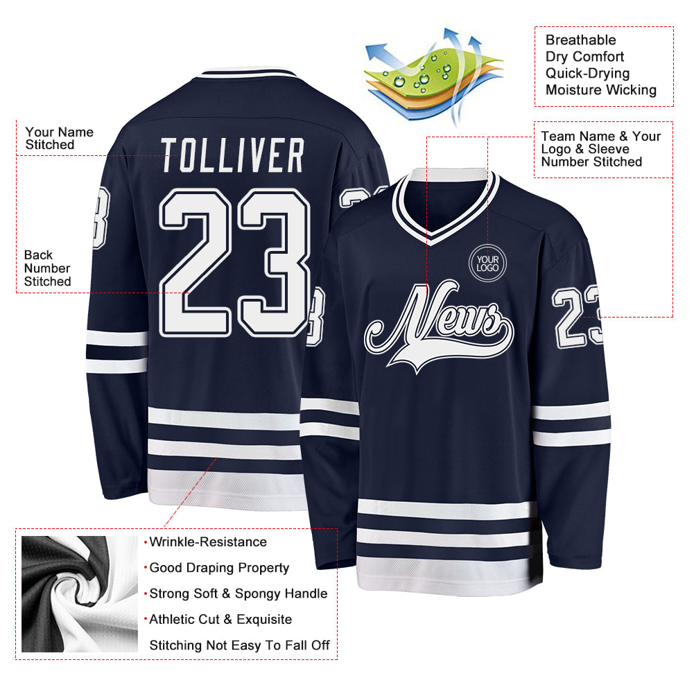 Custom Navy White Hockey Jersey