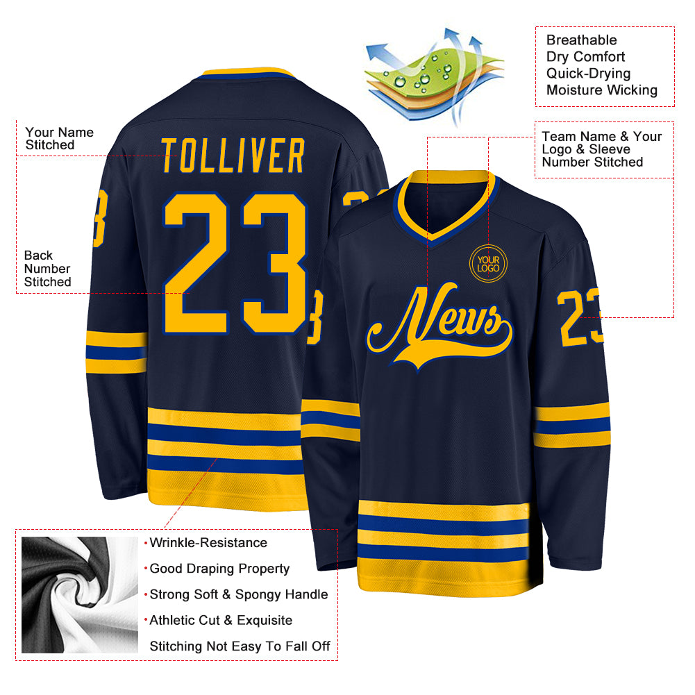 Custom Navy Gold-Royal Hockey Jersey