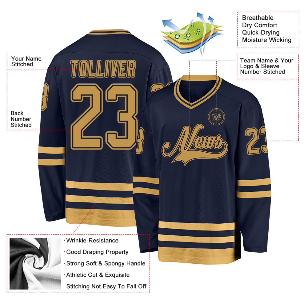 Custom Navy Old Gold Hockey Jersey