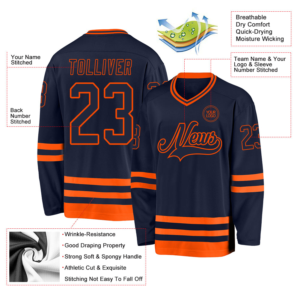 Custom Navy Orange Hockey Jersey