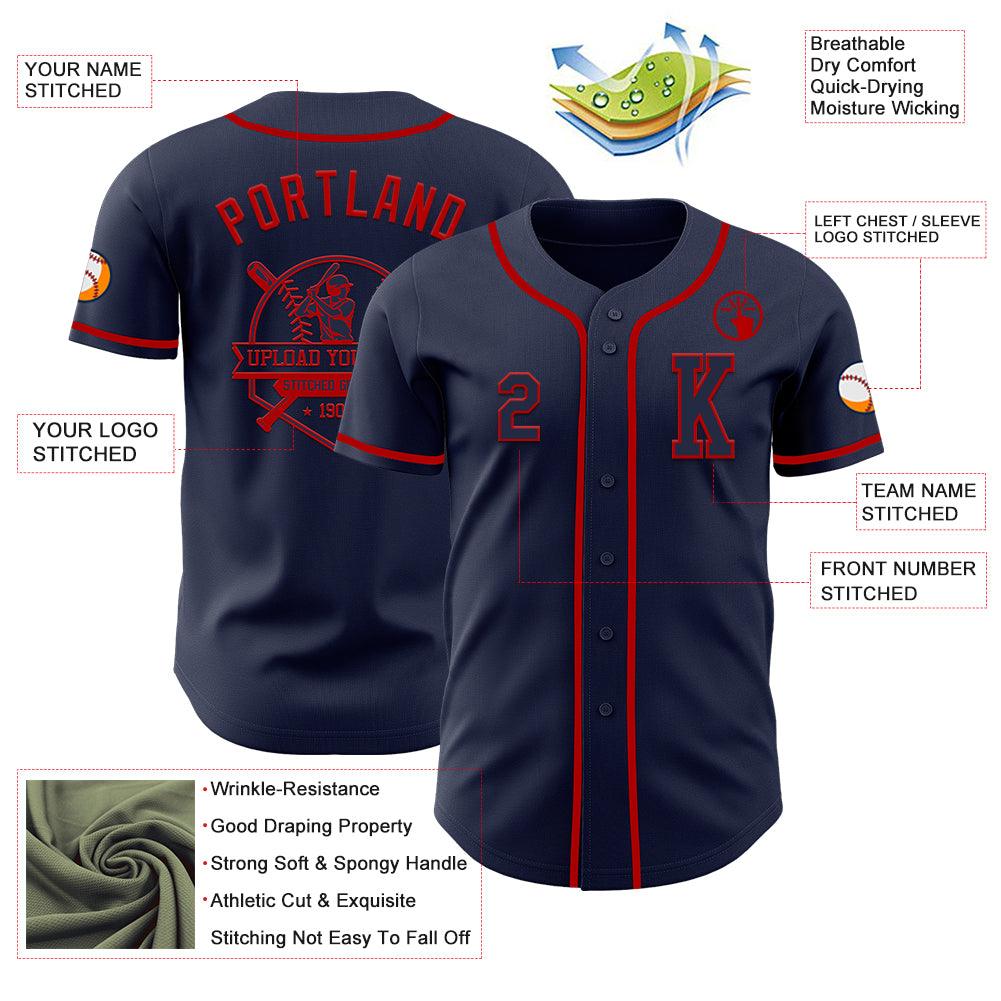 Custom Navy Red Authentic Baseball Jersey