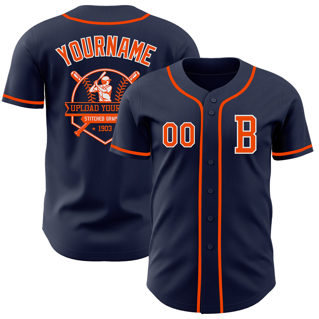 Custom Navy Orange-White Authentic Baseball Jersey