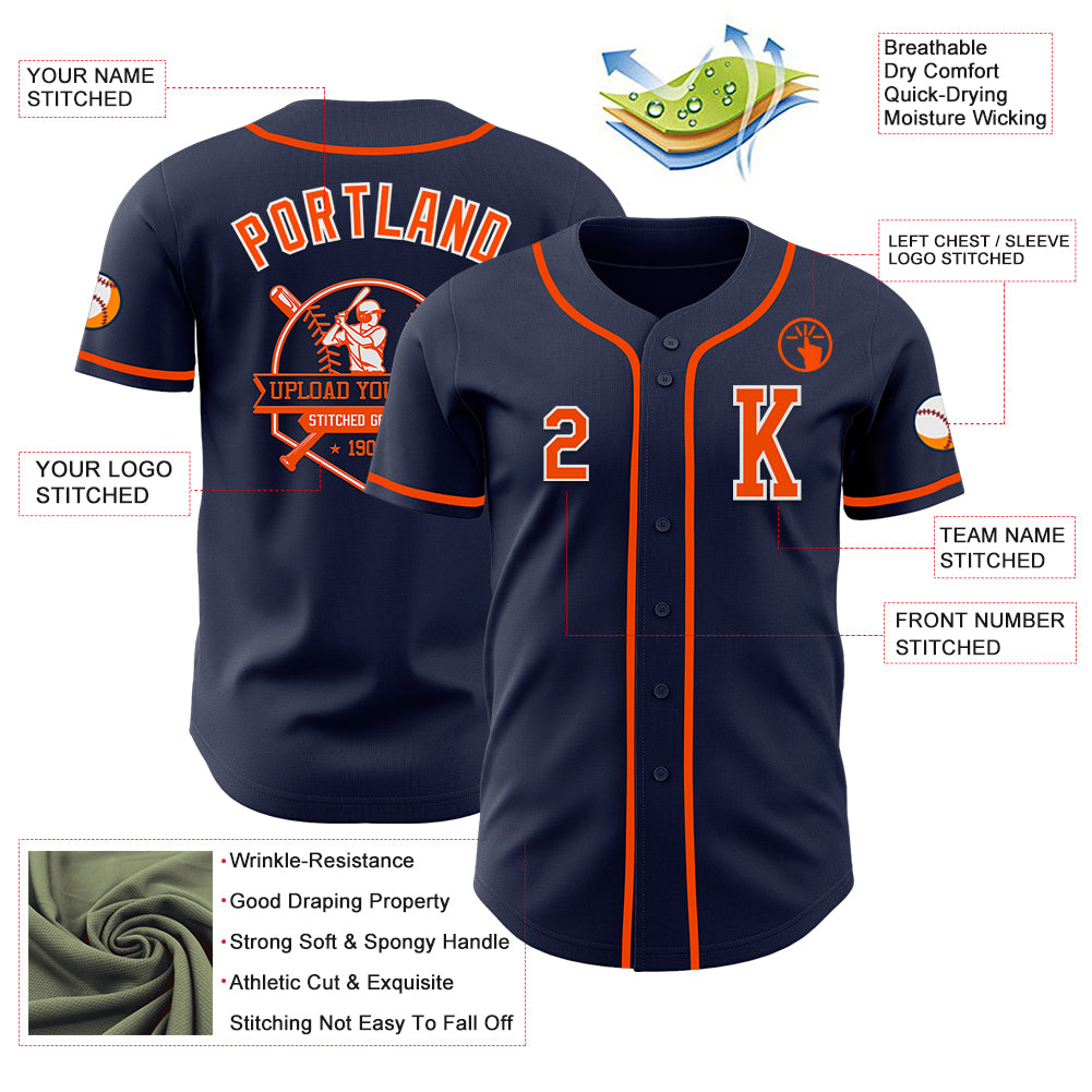 Custom Navy Orange-White Authentic Baseball Jersey