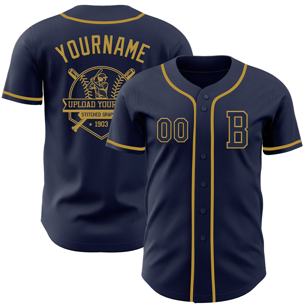 Custom Navy Old Gold Authentic Baseball Jersey