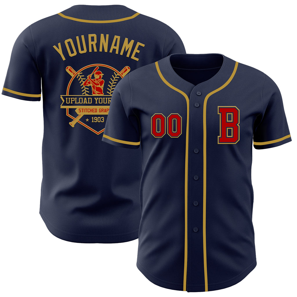 Custom Navy Red-Old Gold Authentic Baseball Jersey