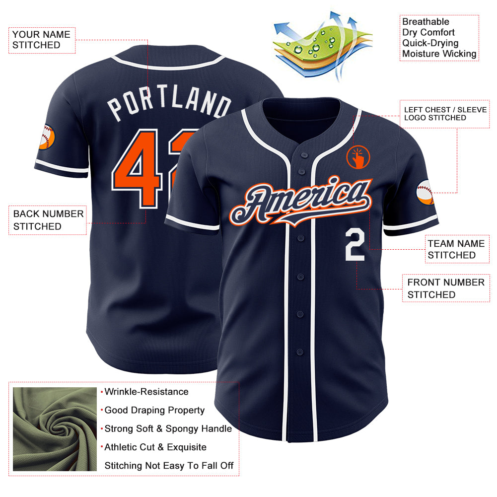 Custom Navy Orange-White Authentic Baseball Jersey