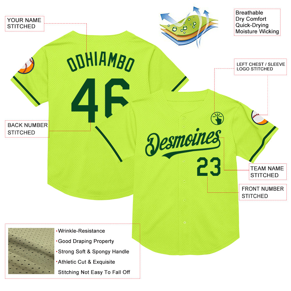 Custom Neon Green Green Mesh Authentic Throwback Baseball Jersey