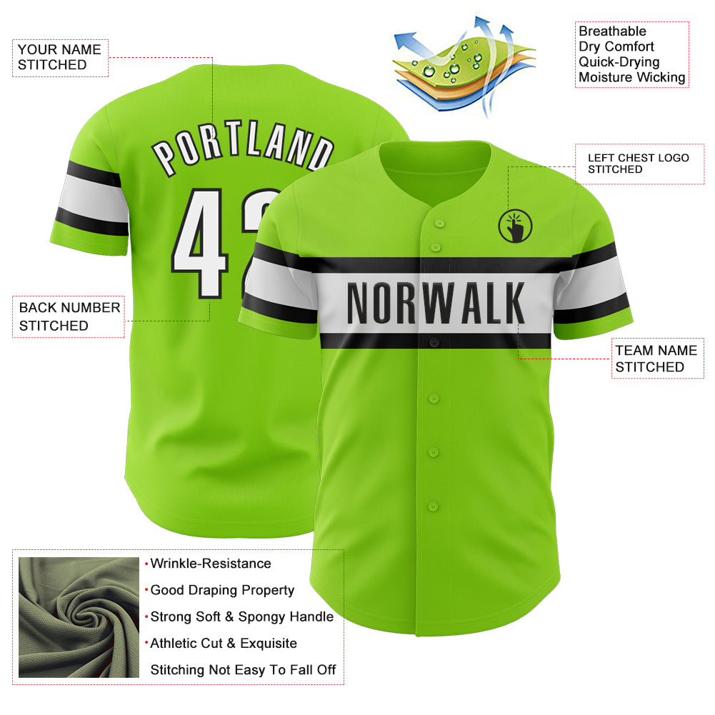 Custom Neon Green White-Black Authentic Baseball Jersey