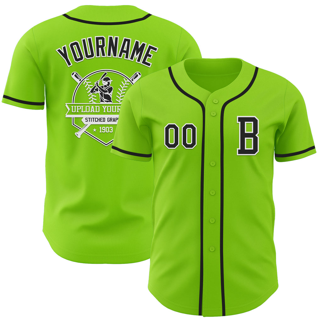 Custom Neon Green Black-White Authentic Baseball Jersey