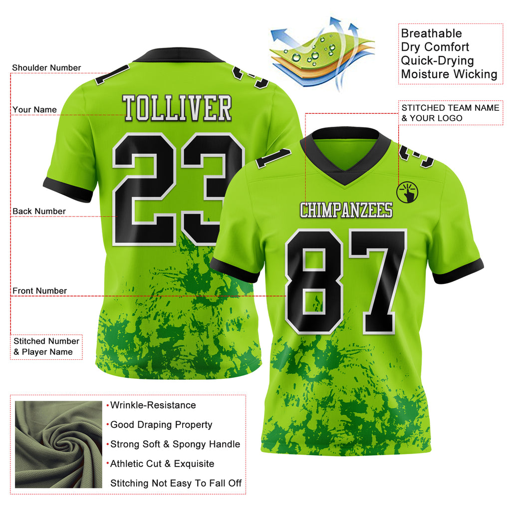 Custom Neon Green Black Grass Green-White Splash Authentic Football Jersey