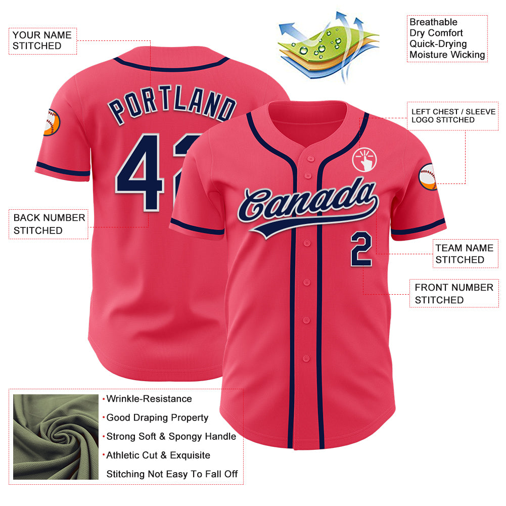 Custom Neon Pink Navy-White Authentic Baseball Jersey