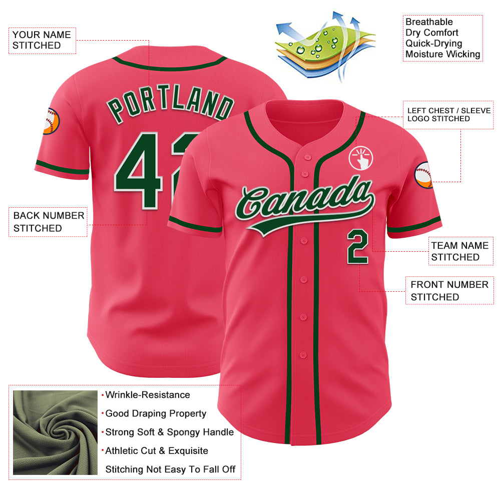 Custom Neon Pink Green-White Authentic Baseball Jersey