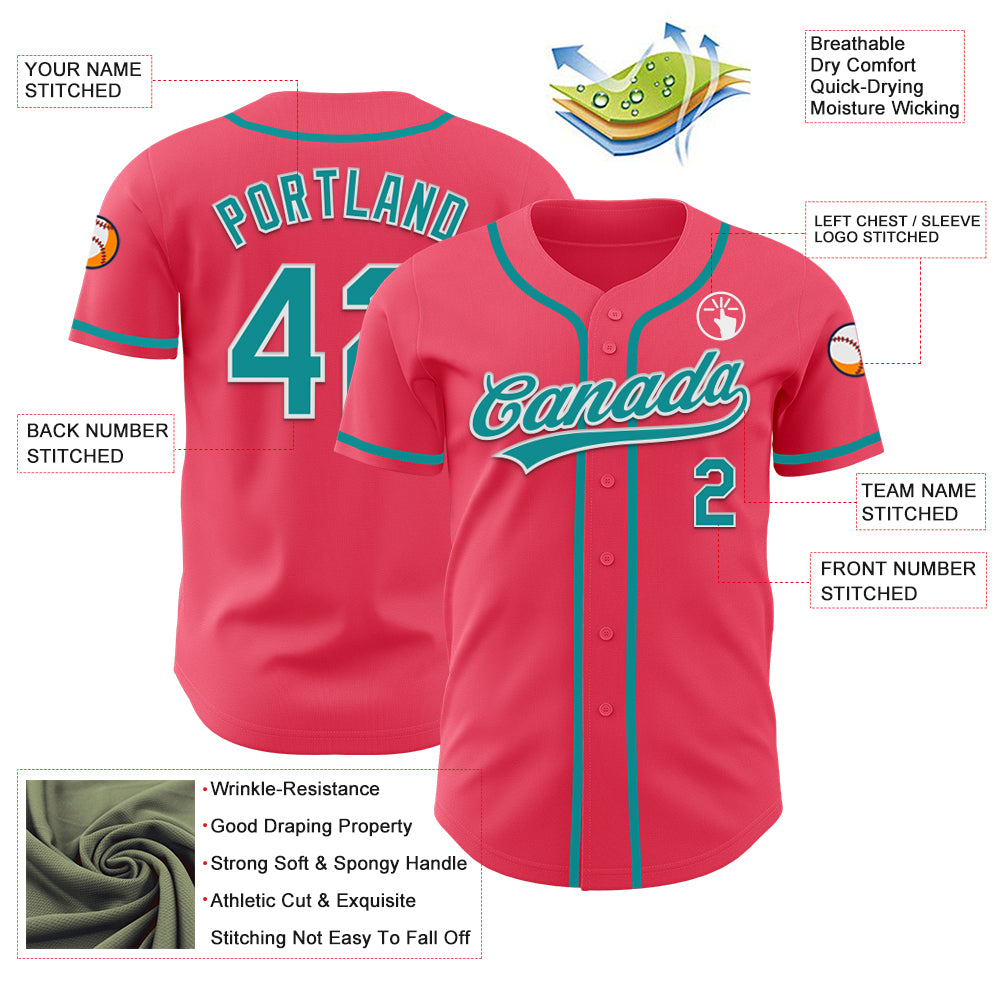 Custom Neon Pink Teal-White Authentic Baseball Jersey
