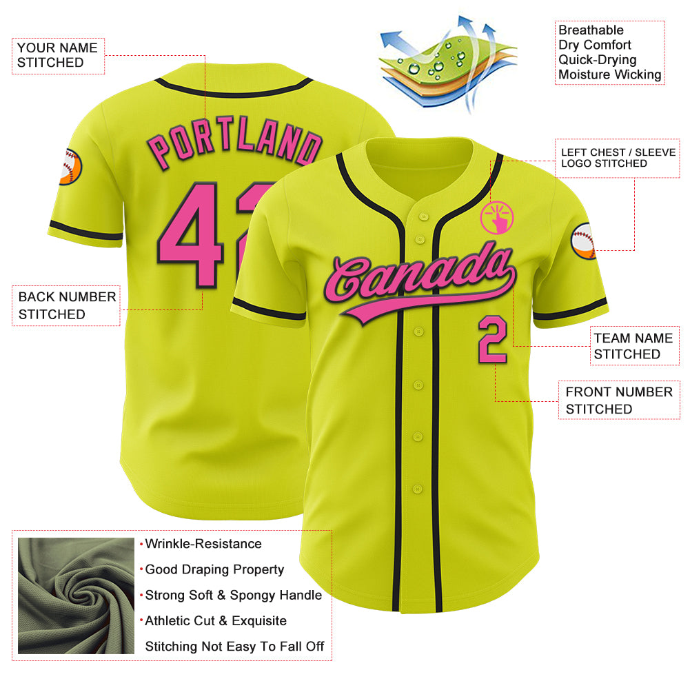 Custom Neon Yellow Pink-Black Authentic Baseball Jersey
