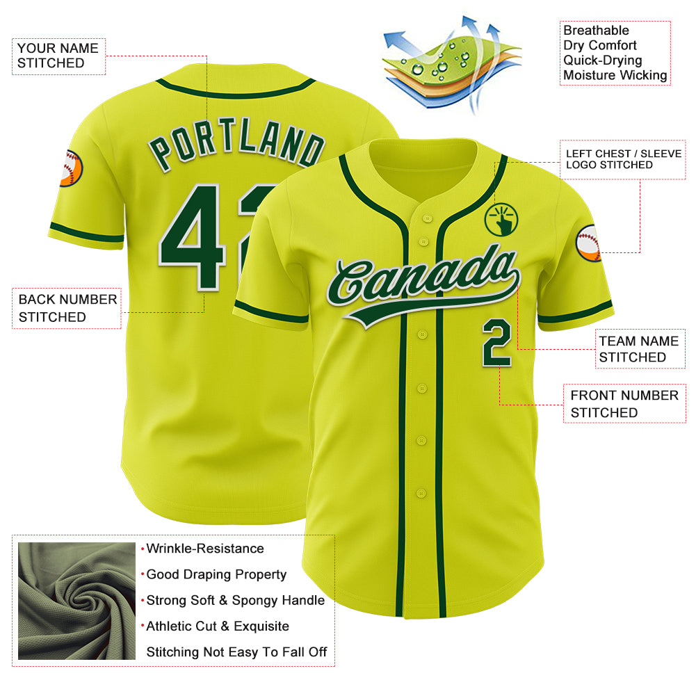 Custom Neon Yellow Green-White Authentic Baseball Jersey