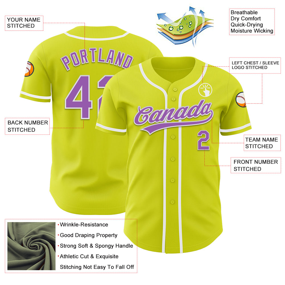 Custom Neon Yellow Medium Purple-White Authentic Baseball Jersey