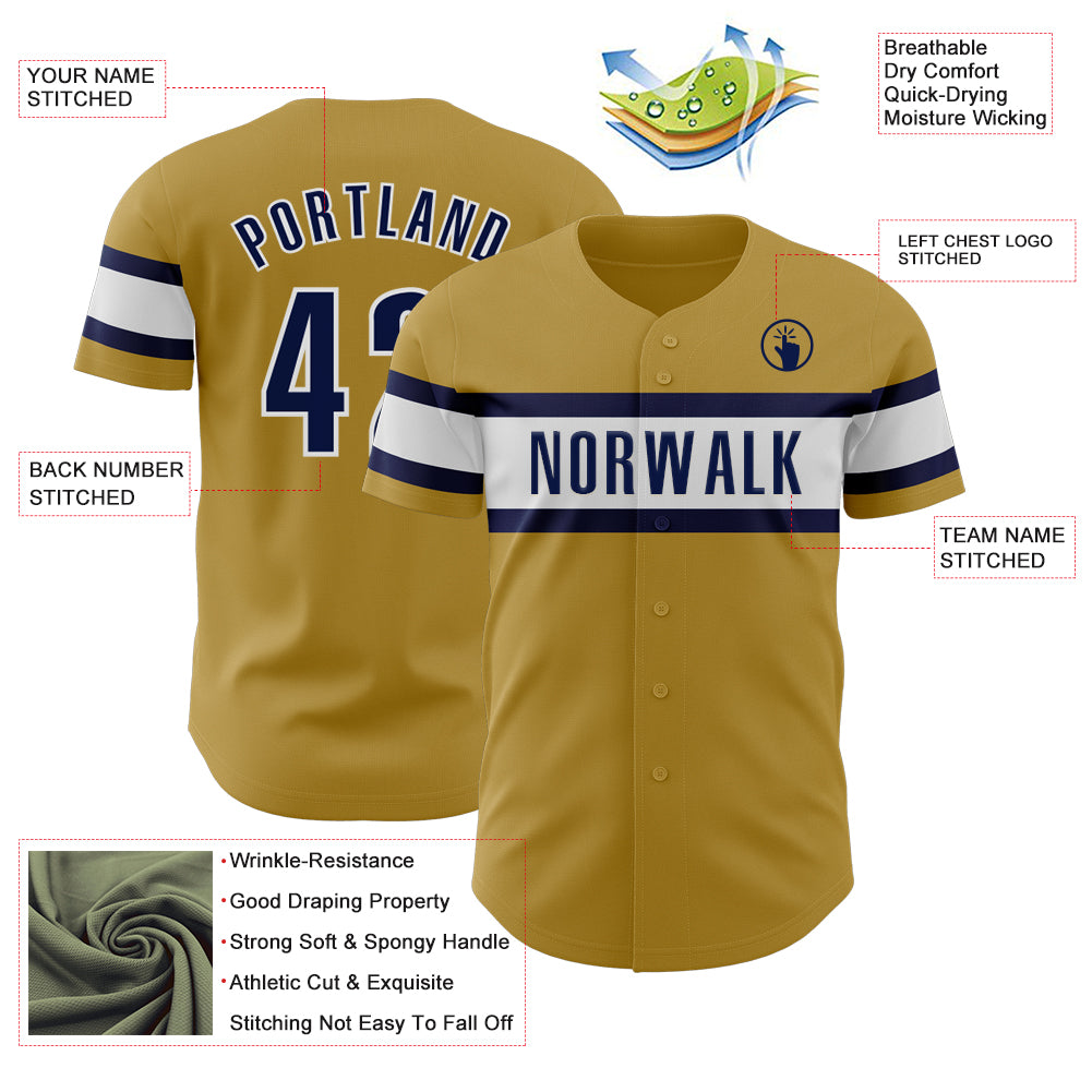 Custom Old Gold Navy-White Authentic Baseball Jersey