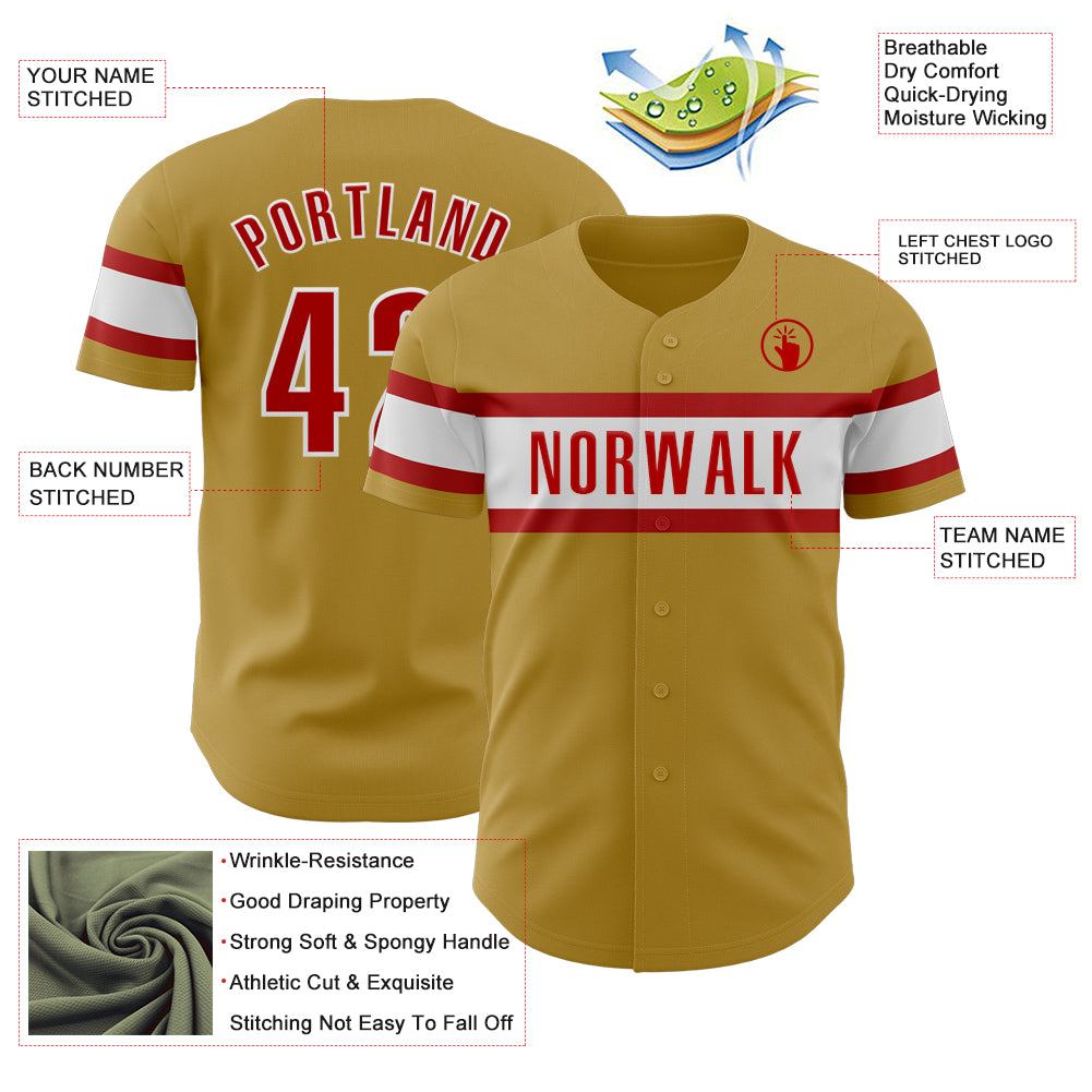 Custom Old Gold Red-White Authentic Baseball Jersey